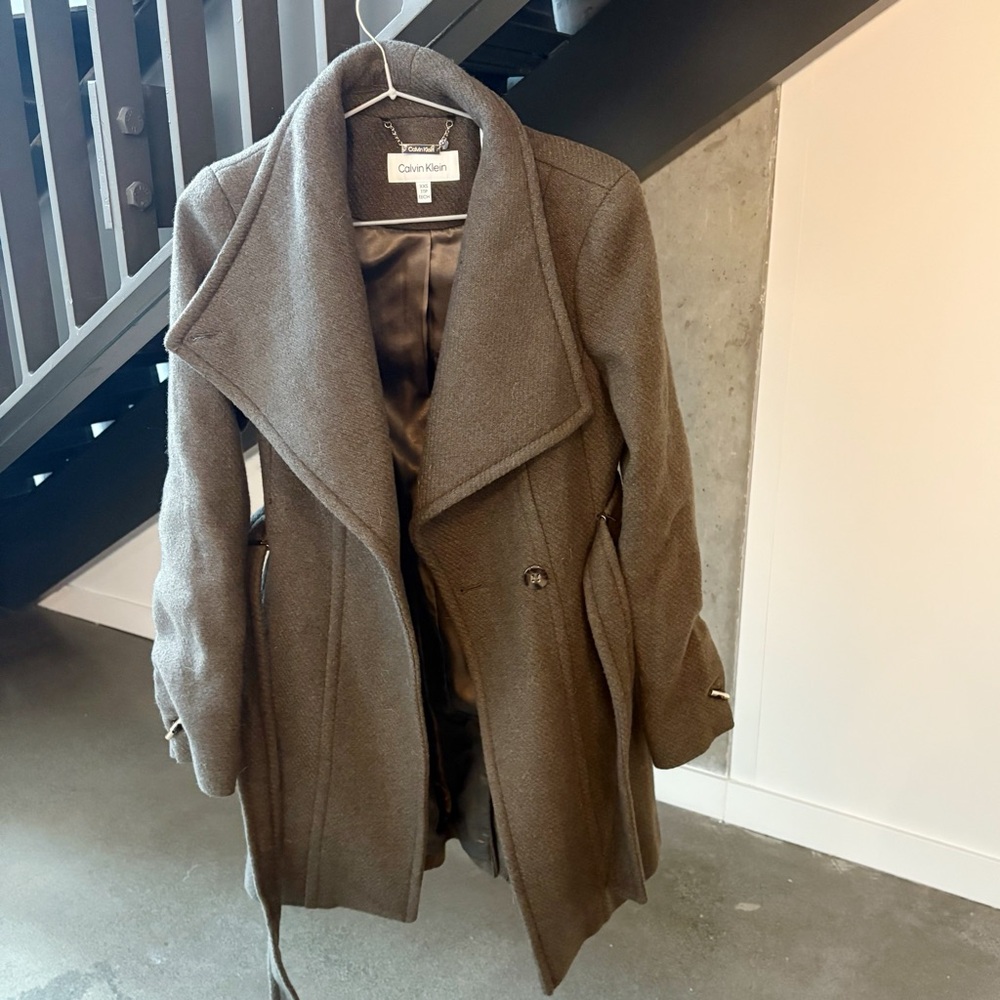 Calvin Klein Women's Asymmetrical Belted Wrap Wool Coat